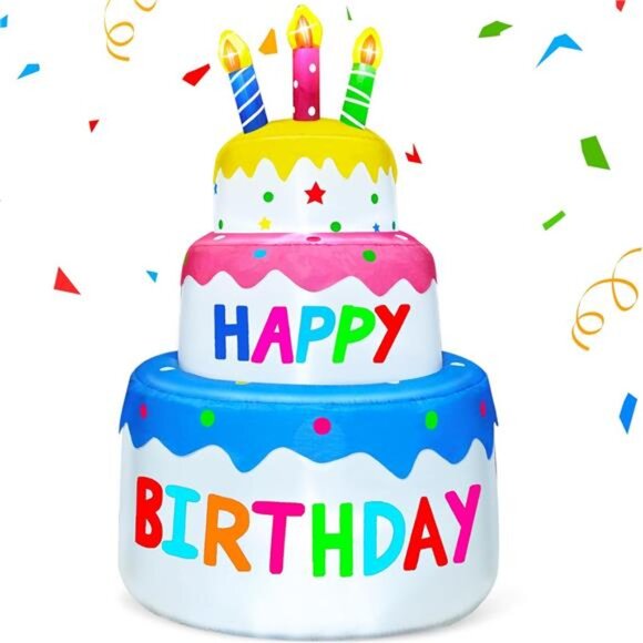 6 Ft Inflatable Happy Birthday Cake Decorations Outdoor Lighted Blow Up - Picture 1 of 8